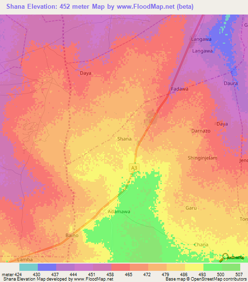 Shana,Nigeria Elevation Map