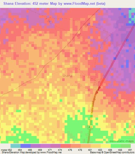 Shana,Nigeria Elevation Map