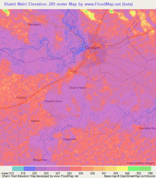 Shami Mairi,Nigeria Elevation Map