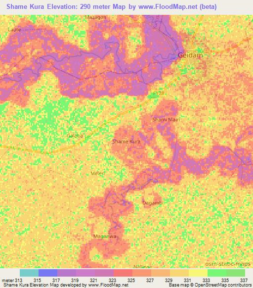 Shame Kura,Nigeria Elevation Map