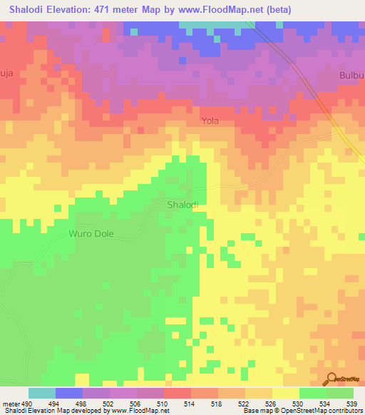 Shalodi,Nigeria Elevation Map