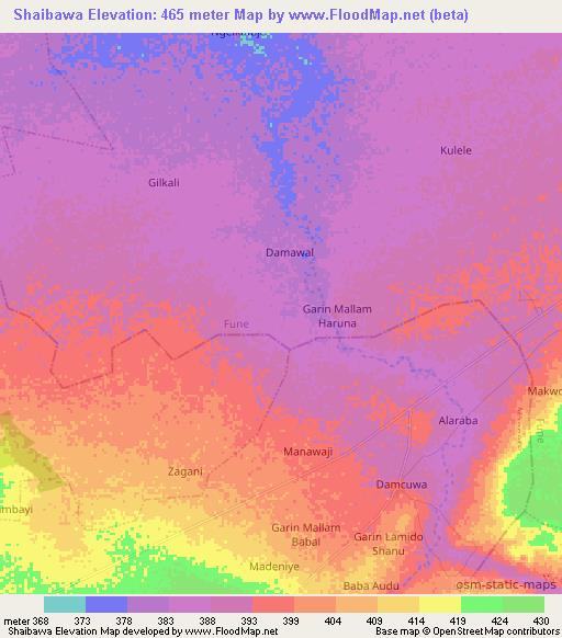 Shaibawa,Nigeria Elevation Map