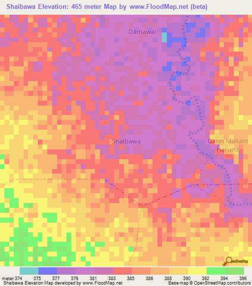 Shaibawa,Nigeria Elevation Map