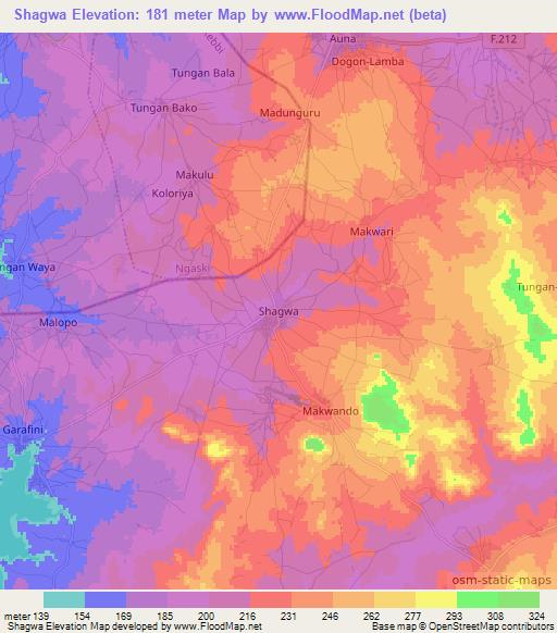 Shagwa,Nigeria Elevation Map