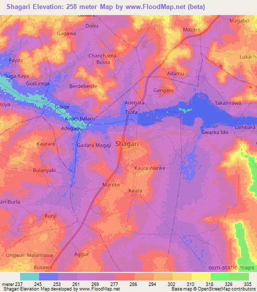 Shagari,Nigeria Elevation Map