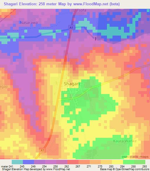 Shagari,Nigeria Elevation Map