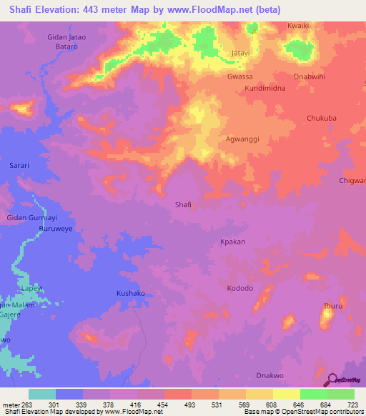 Shafi,Nigeria Elevation Map