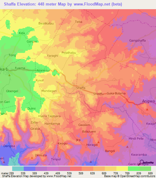 Shaffa,Nigeria Elevation Map