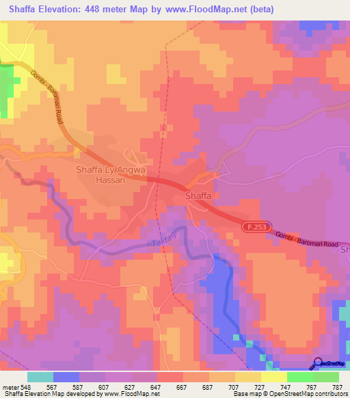 Shaffa,Nigeria Elevation Map