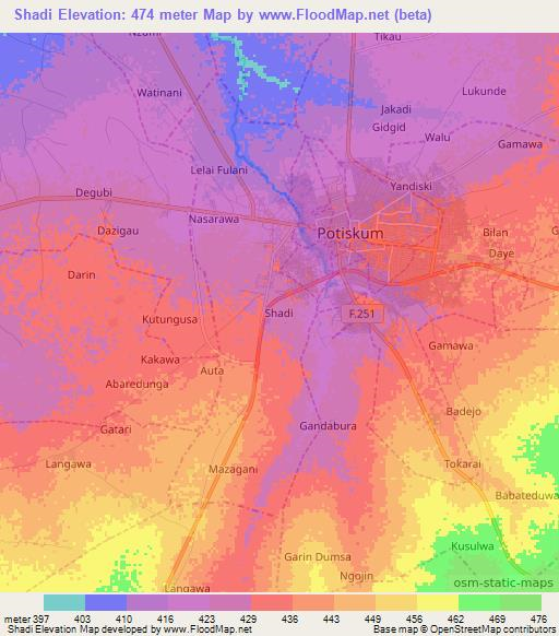 Shadi,Nigeria Elevation Map