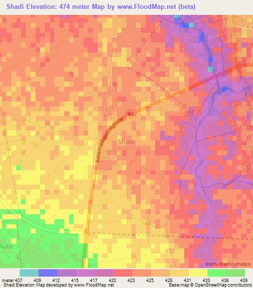 Shadi,Nigeria Elevation Map