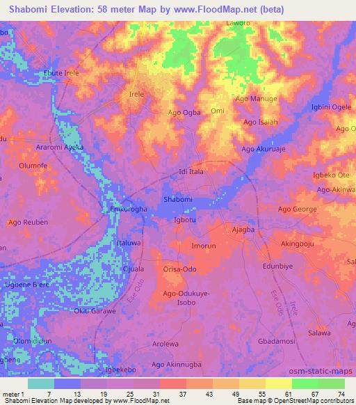 Shabomi,Nigeria Elevation Map