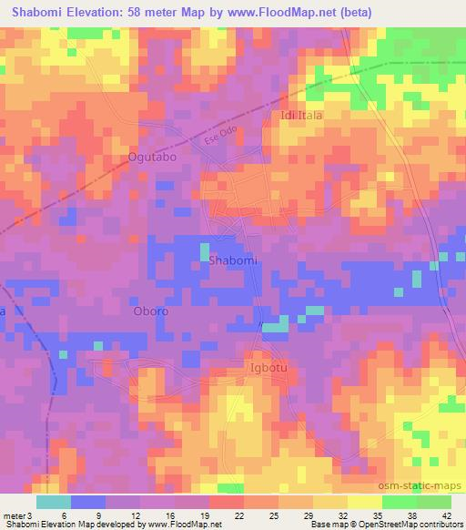 Shabomi,Nigeria Elevation Map