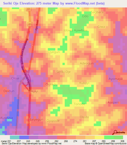 Seriki Oje,Nigeria Elevation Map