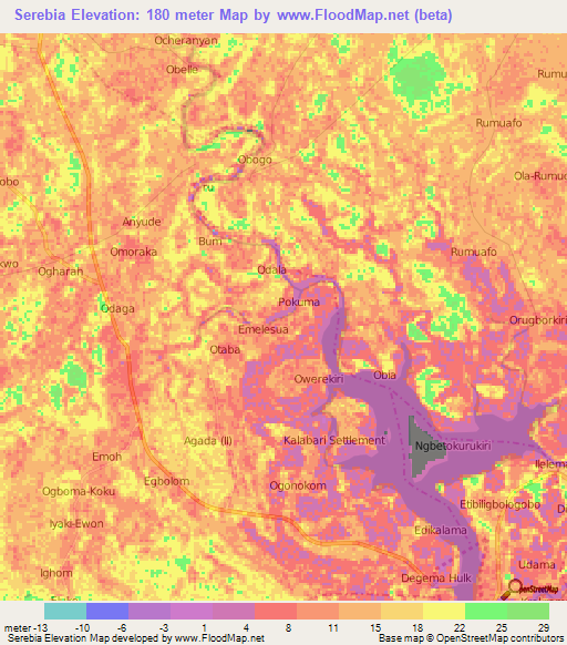 Serebia,Nigeria Elevation Map