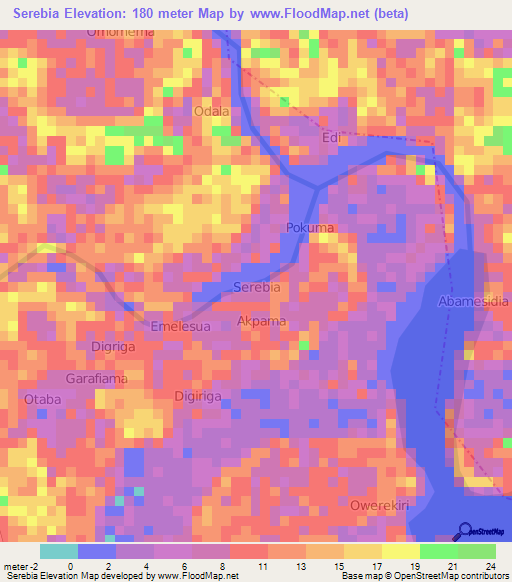 Serebia,Nigeria Elevation Map