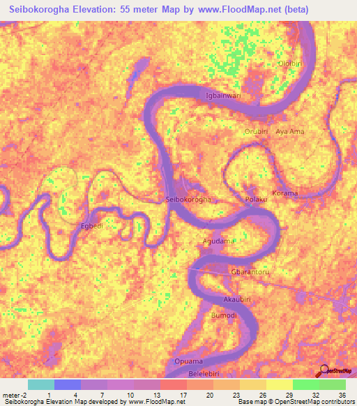 Seibokorogha,Nigeria Elevation Map