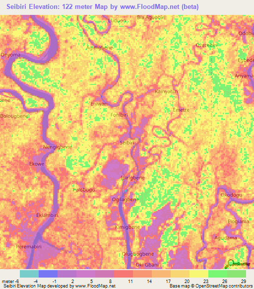 Seibiri,Nigeria Elevation Map