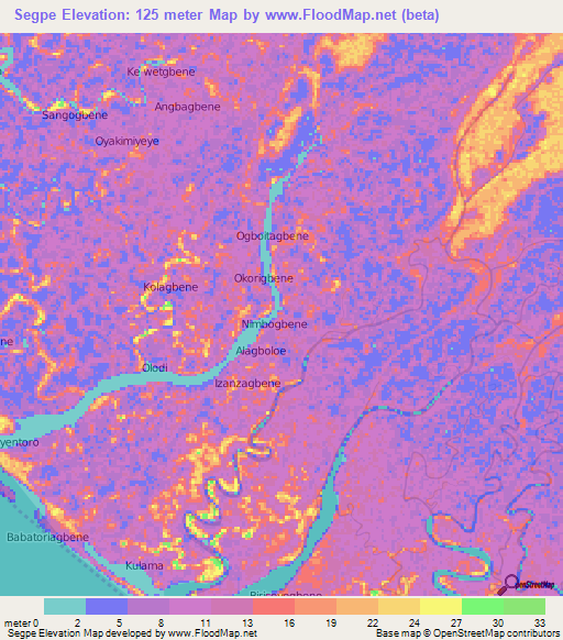 Segpe,Nigeria Elevation Map