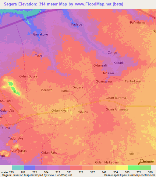 Segera,Nigeria Elevation Map