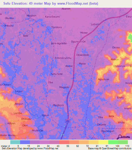 Sefu,Nigeria Elevation Map