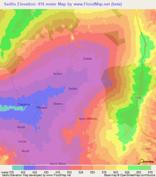 Sedilu,Nigeria Elevation Map