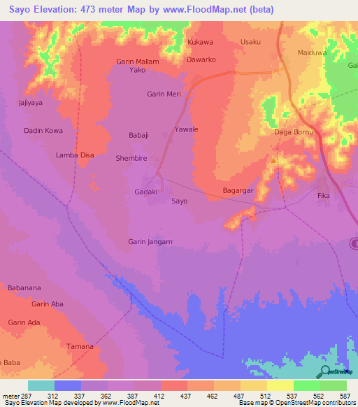 Sayo,Nigeria Elevation Map