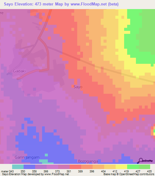 Sayo,Nigeria Elevation Map