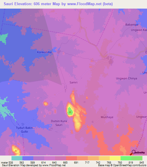 Sauri,Nigeria Elevation Map