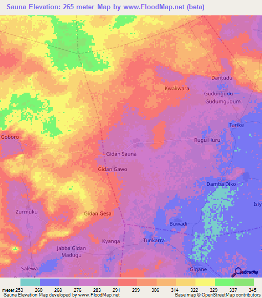 Sauna,Nigeria Elevation Map