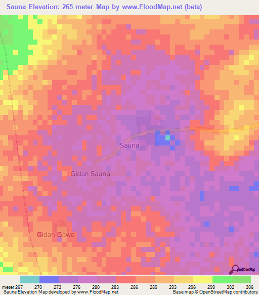 Sauna,Nigeria Elevation Map