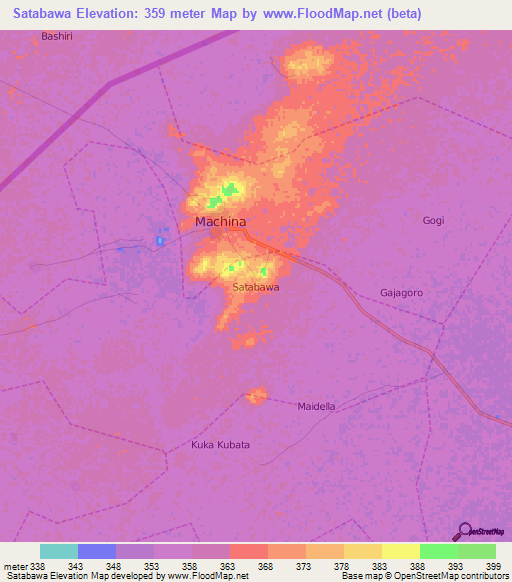 Satabawa,Nigeria Elevation Map