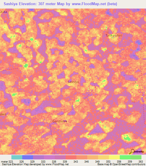 Sashiya,Nigeria Elevation Map