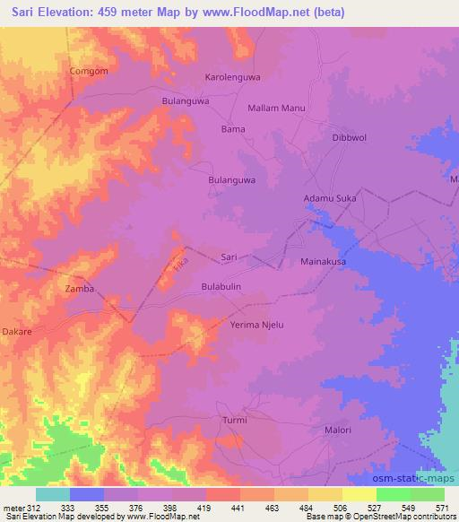 Sari,Nigeria Elevation Map