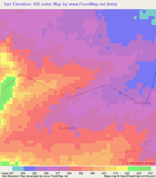 Sari,Nigeria Elevation Map