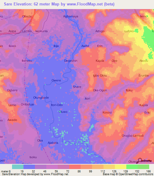 Sare,Nigeria Elevation Map