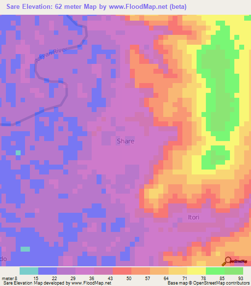 Sare,Nigeria Elevation Map