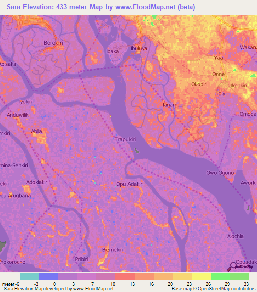 Sara,Nigeria Elevation Map