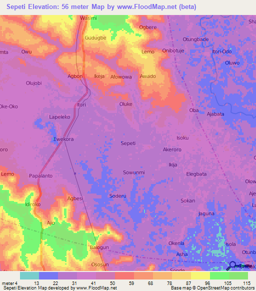 Sepeti,Nigeria Elevation Map