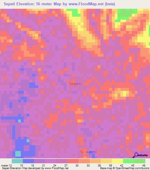 Sepeti,Nigeria Elevation Map