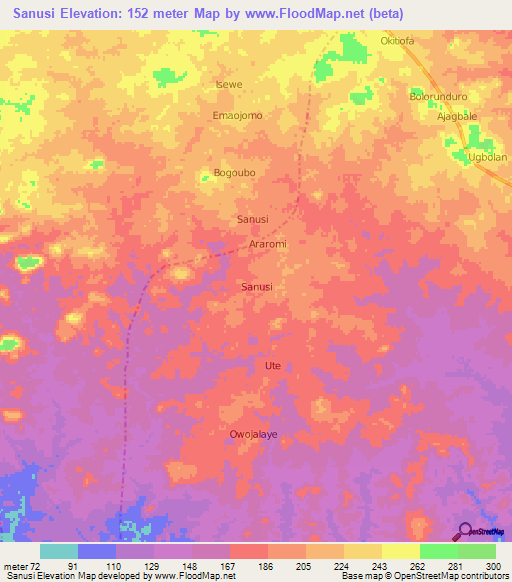 Sanusi,Nigeria Elevation Map