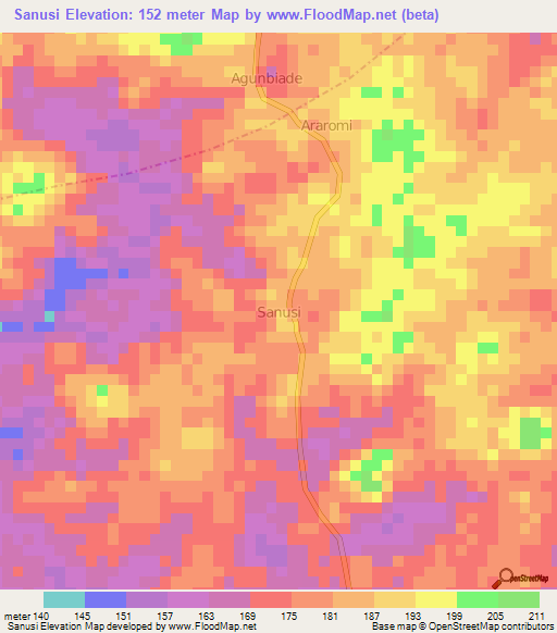 Sanusi,Nigeria Elevation Map