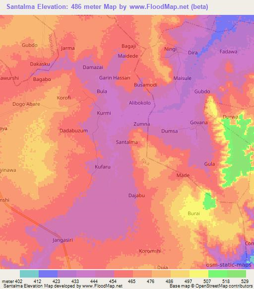 Santalma,Nigeria Elevation Map