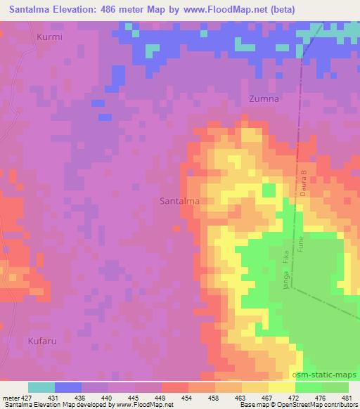 Santalma,Nigeria Elevation Map