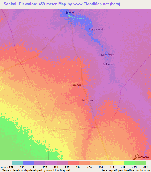 Sanladi,Nigeria Elevation Map