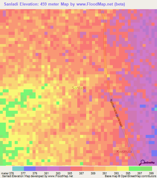 Sanladi,Nigeria Elevation Map