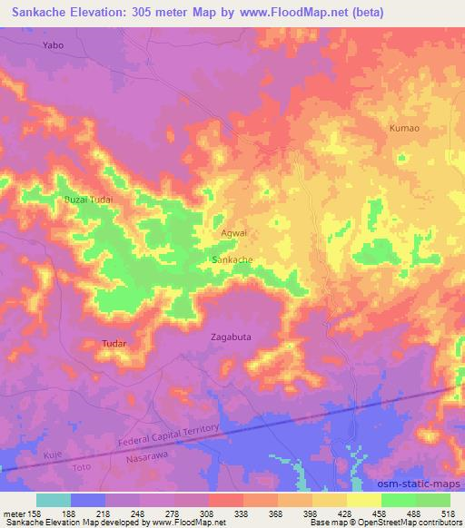 Sankache,Nigeria Elevation Map