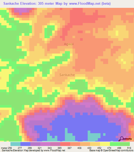 Sankache,Nigeria Elevation Map