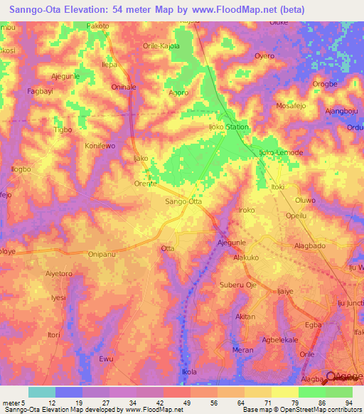 Sanngo-Ota,Nigeria Elevation Map