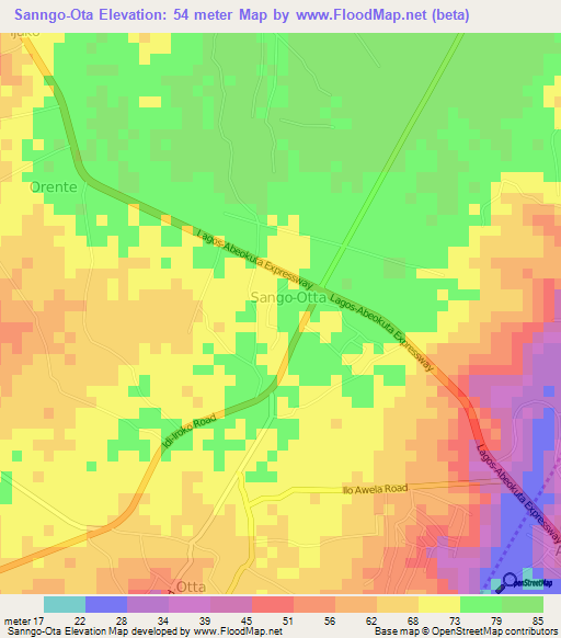 Sanngo-Ota,Nigeria Elevation Map